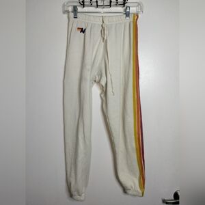Aviator Nation (Size XS) Vintage White Multicolored Stripe Panel Track Joggers